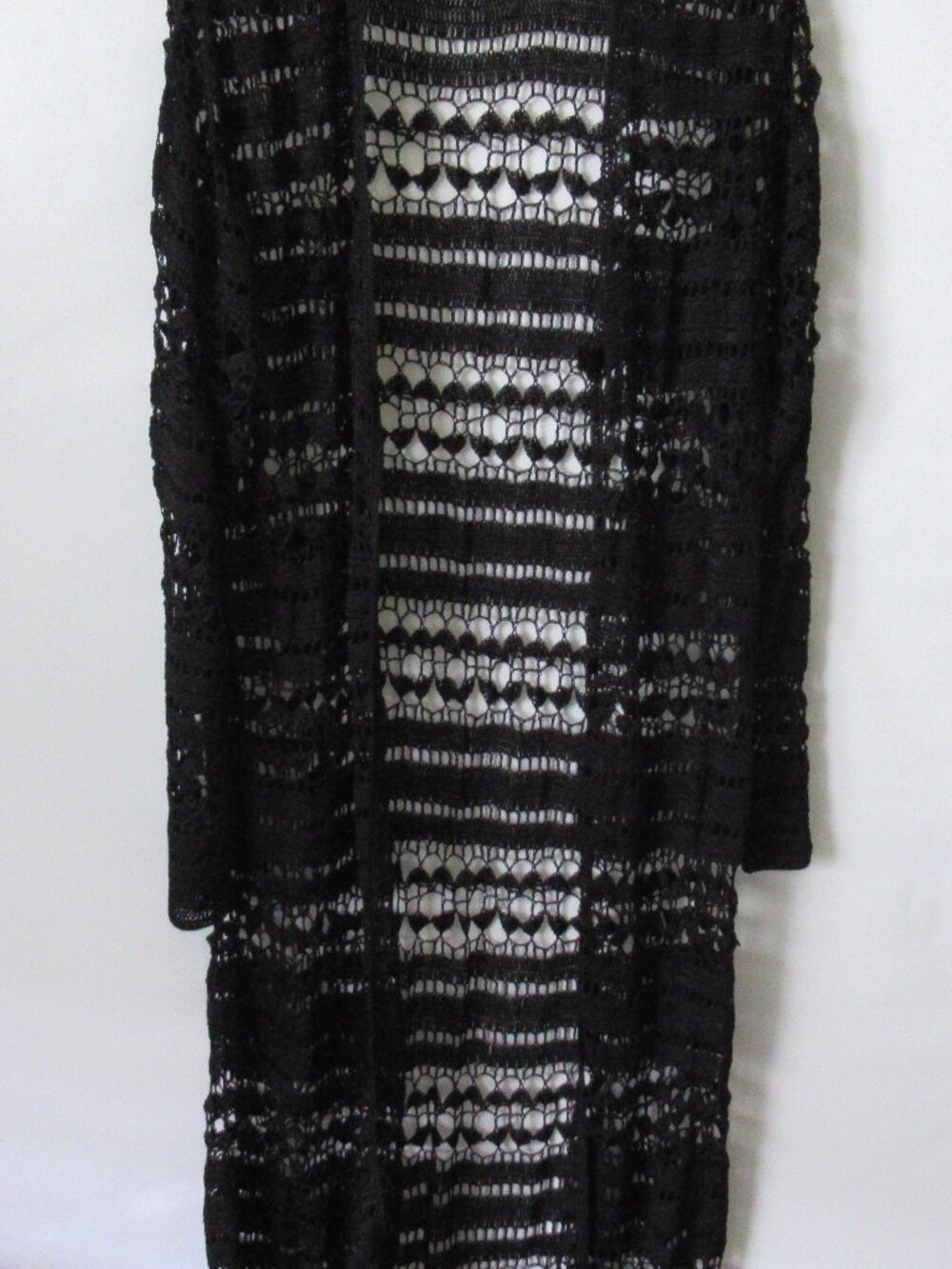 Chico's Design black rayon crochet open weave long sleeve coatigan sweater *Sz M